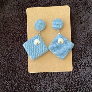 Vintage 80’s Earrings Blue Denim dangle fashion earrings